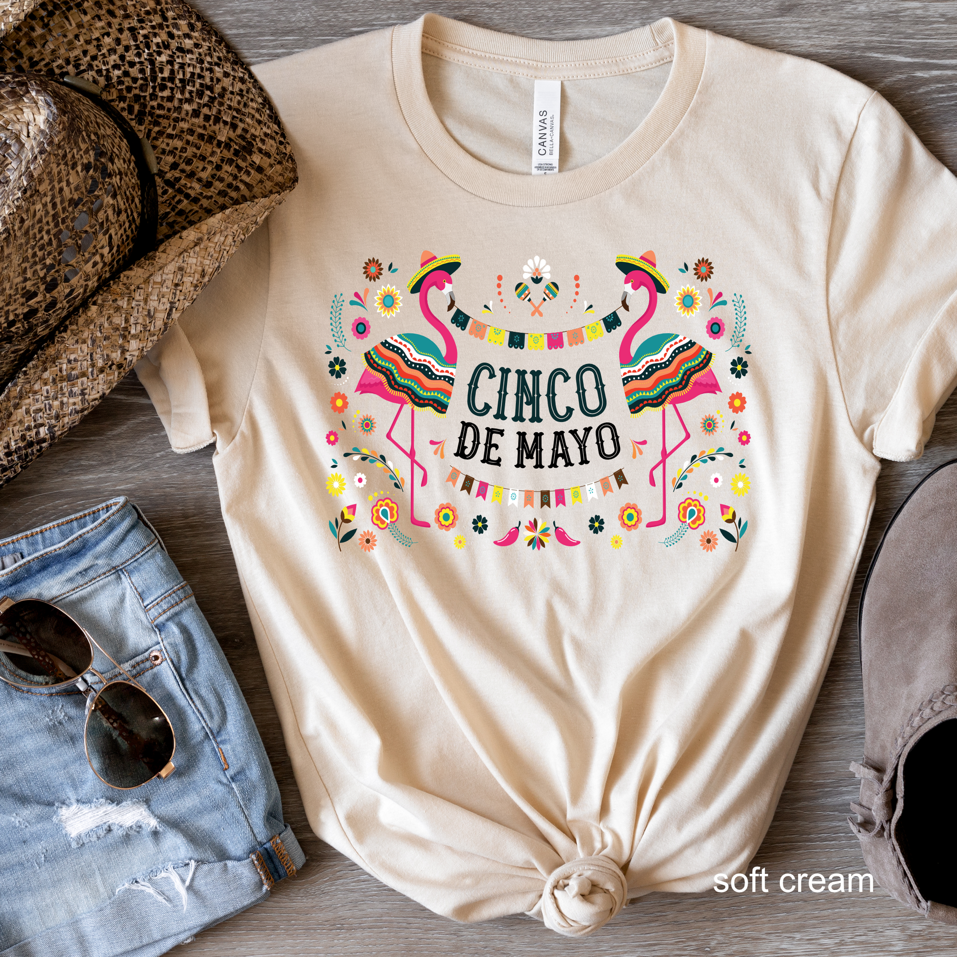 Women's flamingo tee for Cinco de Mayo celebrations

