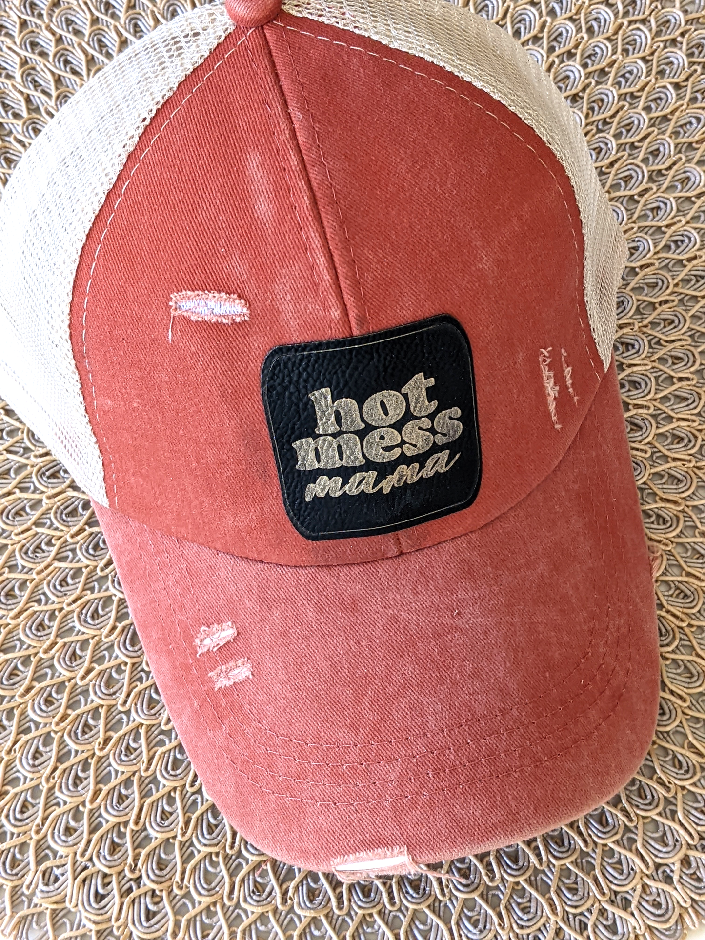 Hot Mess Mama Leather Patch Criss Cross Hat