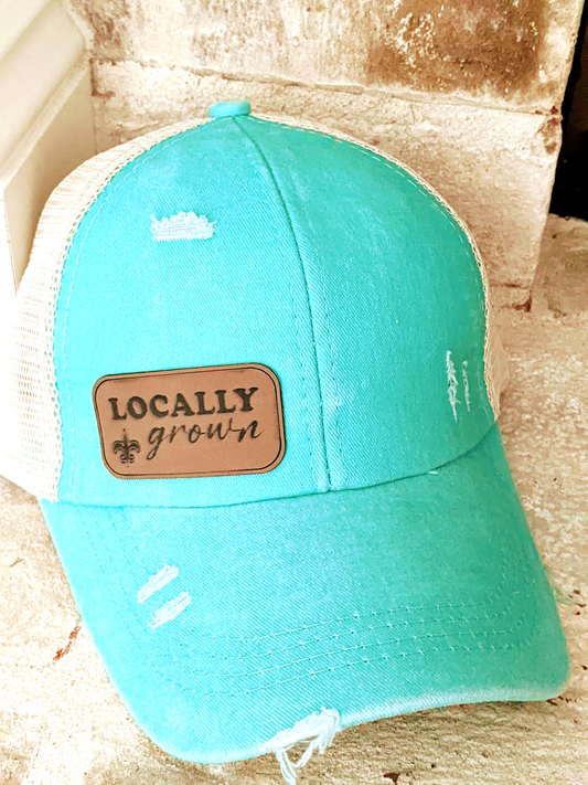 Locally Grown Leather Patch Criss Cross Hat