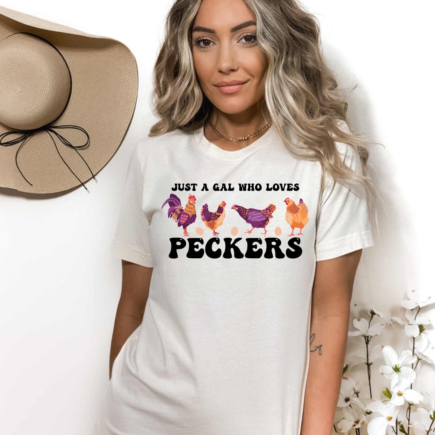 Just a Gal Who Loves Peckers - Chicken Tee