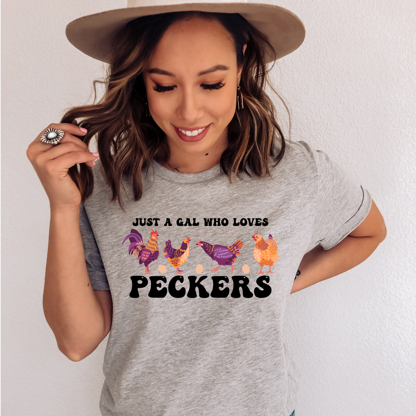 Just a Gal Who Loves Peckers - Chicken Tee