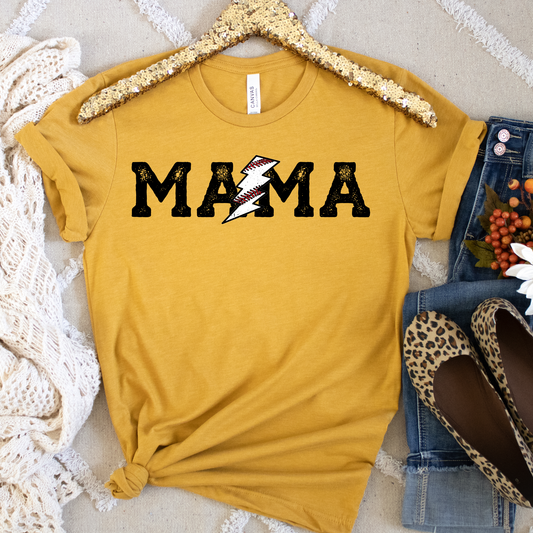 Mama Baseball Lightening Bolt - Baseball Tee