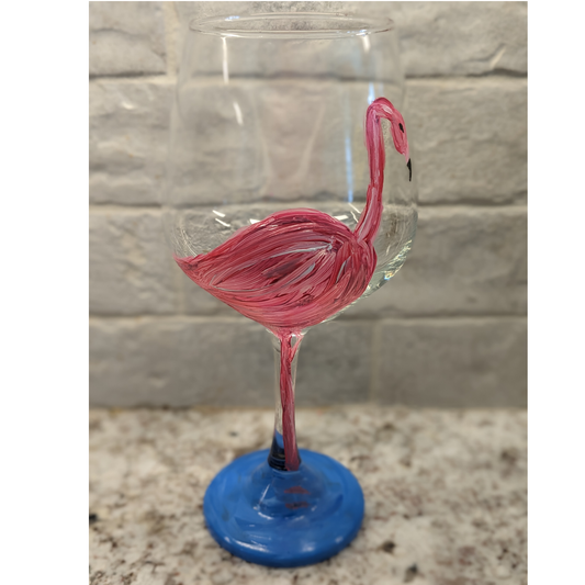 Hand- Painted Flamingo 16 oz Stem Wine Glass