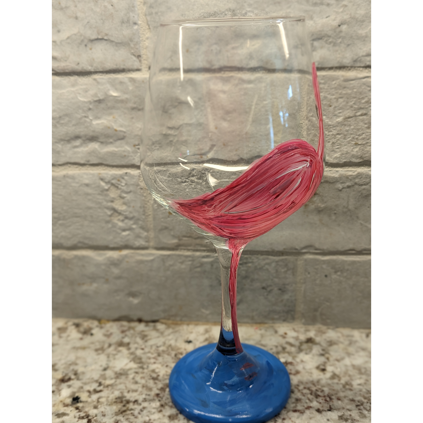 Hand- Painted Flamingo 16 oz Stem Wine Glass