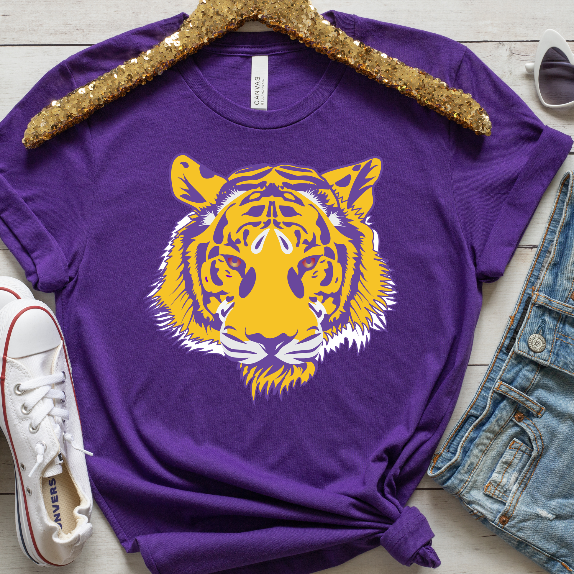 Purple Tiger Head Women and Men Tees at The Twisted Hippo