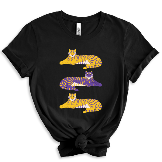 Purple Gold Tigers in a Row Tee