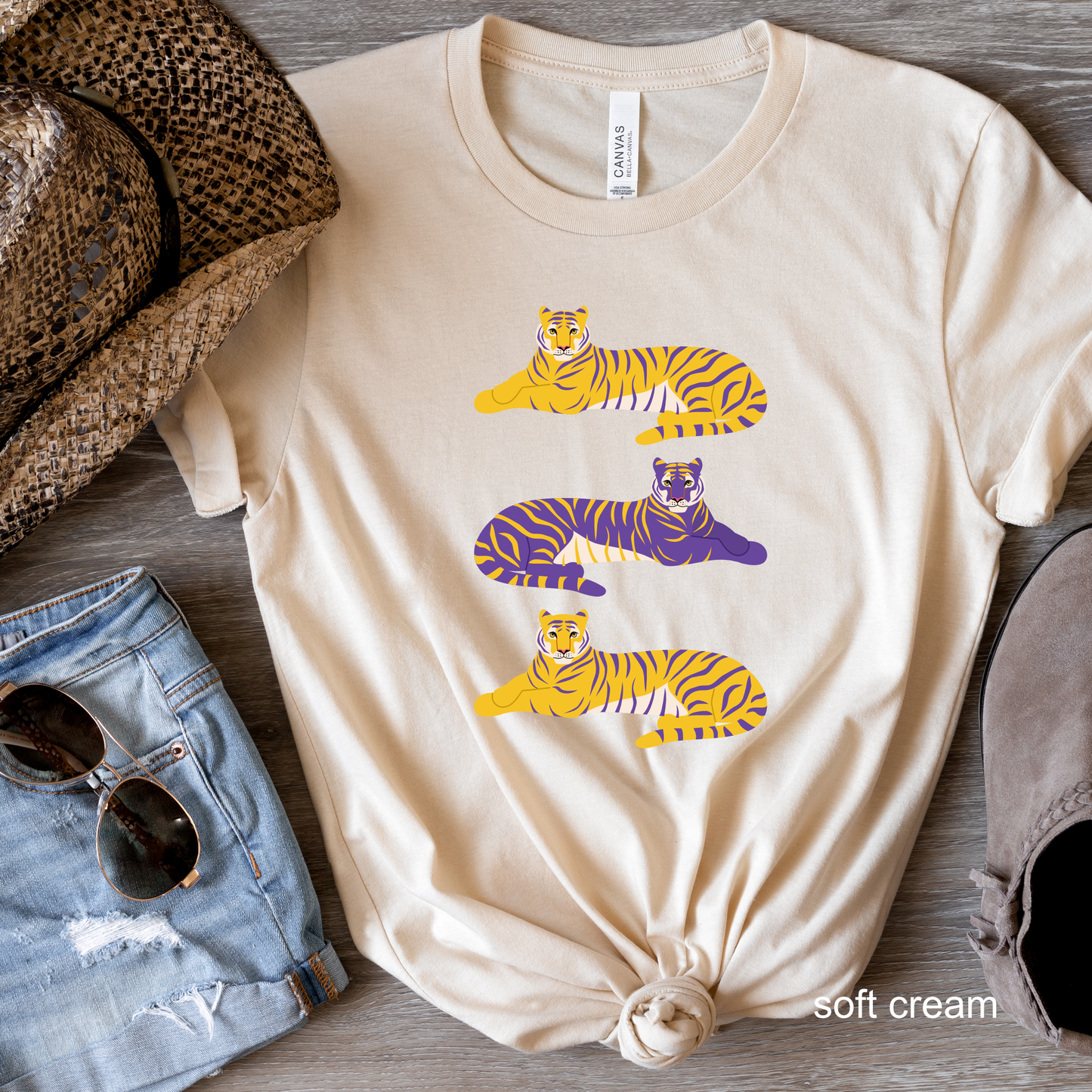 Purple Gold Tigers in a Row Tee