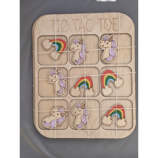 Unicorns and Rainbos  Wooden Tic Tac Toe