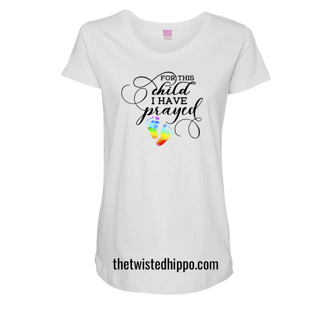 For This Child, I have Prayed Rainbow Baby Feet white Tee